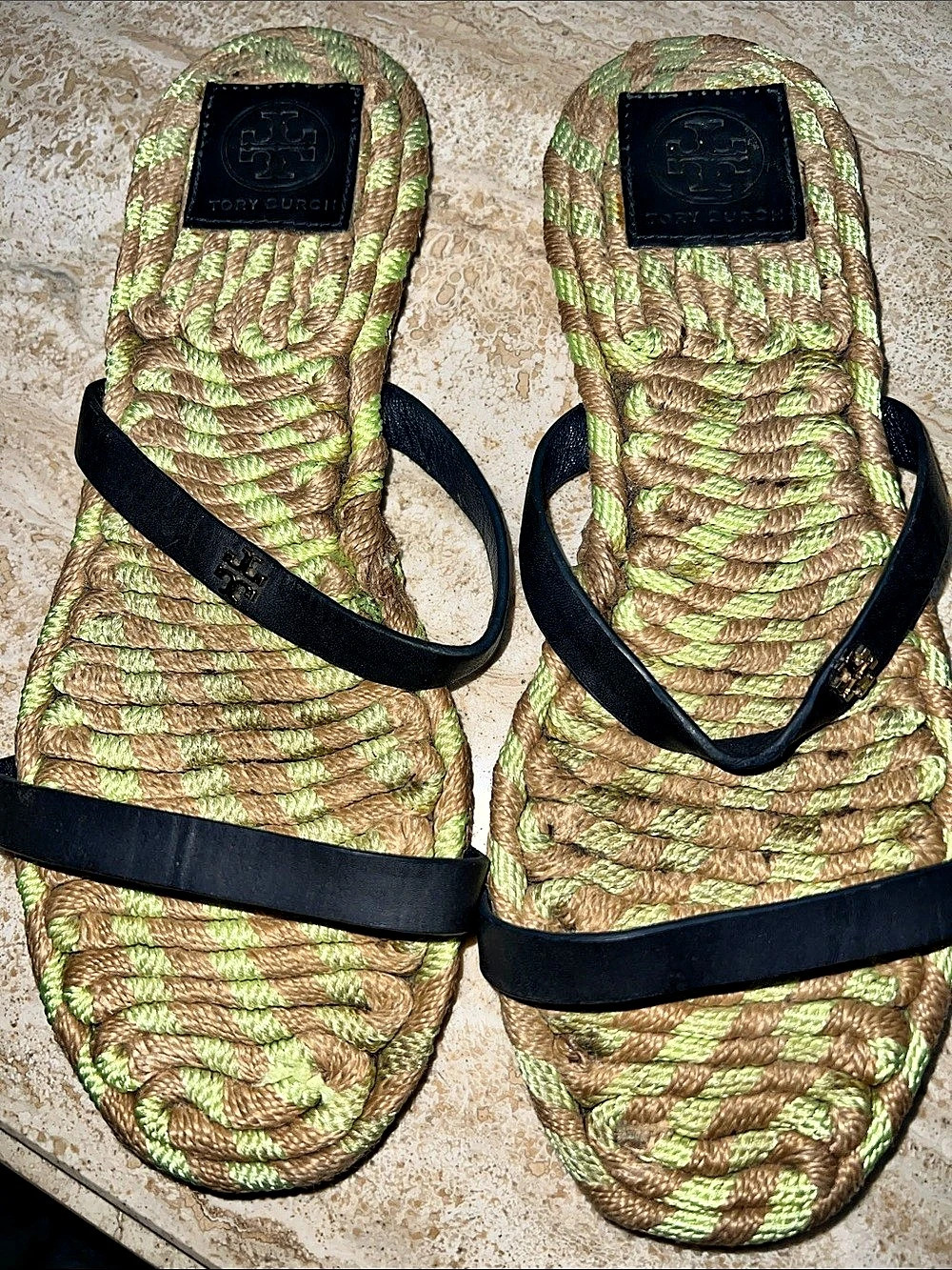 Tory Burch Miller Rope Cloud Sandals Green & Brown US 7.5
